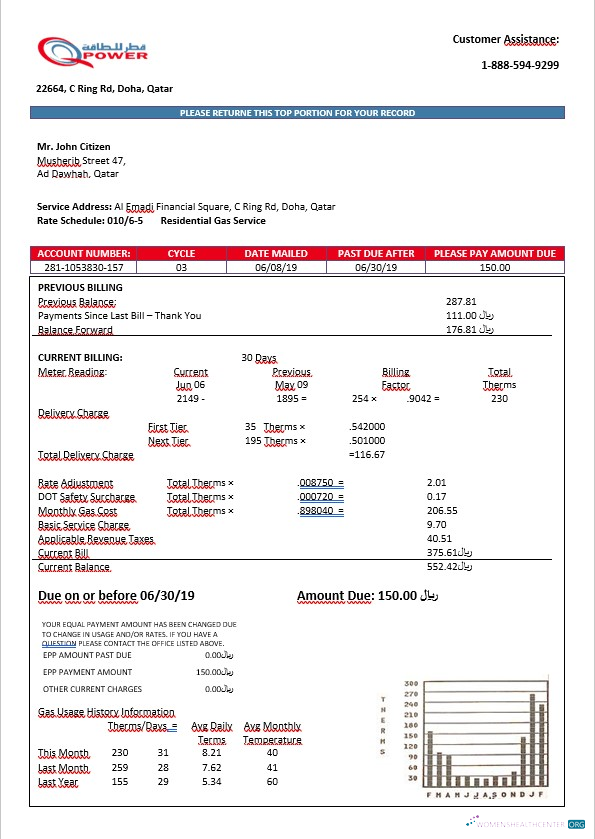 download download Qatar Power Company QPOWER electricity bill in Word format